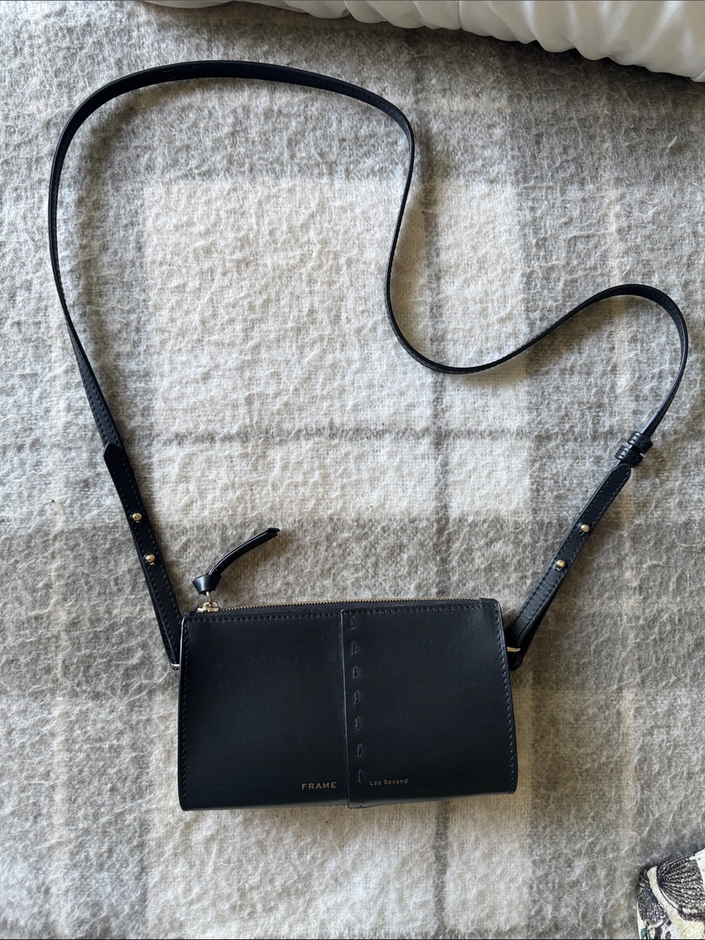 Frame Denim Black Leather Crossbody Phone Bag